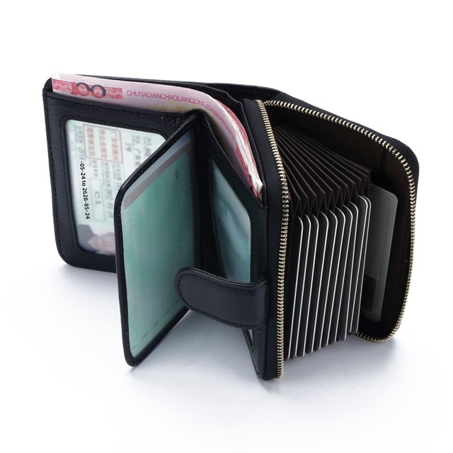 Cowhide Genuine Leather Driver's License Anti-Theft Zipper Card Holder Unisex Multifunctional Wallet RFID