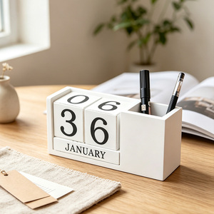 Porte-stylo en <span class=keywords><strong>bois</strong></span> personnalisable avec logo, décoration avec calendrier perpétuel, boîte <span class=keywords><strong>de</strong></span> rangement <span class=keywords><strong>de</strong></span> bureau, ornement <span class=keywords><strong>de</strong></span> bureau, cadeau pour enfants et adultes - Product Image 4