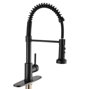 3 Hole Solid Brass Matte Black Industrial Camper Laundry Utility Rv Wet Bar Kitchen Faucet with Pull Down Sprayer