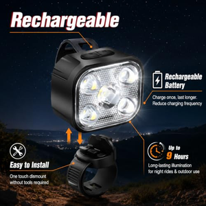 ชุดไฟจักรยานแบบชาร์จ USB สำหรับขี่กลางคืน ไฟ LED ด้านหน้าและด้านหลัง พร้อมฟังก์ชั่นจดจำการตั้งค่า ชาร์จด้วยพอร์ต Type C ใช้พลังงานจากแบตเตอรี่ - Product Image 2