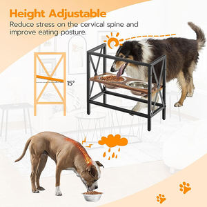 JH-Mech supporto per ciotola per cani robusto e stabile regolare ciotola rialzata per cani in legno marrone e metallo nero regolabile affascinante Vintage - Product Image 3