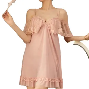 Của Phụ nữ sexy off-vai nightdress với ren halters deep-v ren tay áo trong suốt cám dỗ Áo ngủ ngủ cho phụ nữ