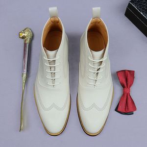 Bottes blanches populaires pour hommes, en cuir véritable, à tige haute, style Chelsea, bottes de ville pour hommes - Product Image 3