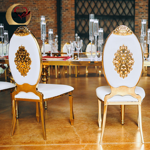 Chaises de mariage de luxe en cuir blanc métal doré roi et reine à vendre - Product Image 3