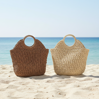 Sac à main chic en paille tressée fait main avec poignée ronde, sac de plage vintage d'été pour femme en vacances