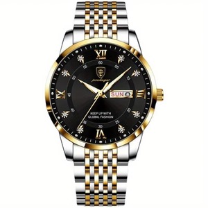 Un moderno reloj de cuarzo con correa de malla de acero inoxidable negro para hombre, perfecto para regalar. - Product Image 1