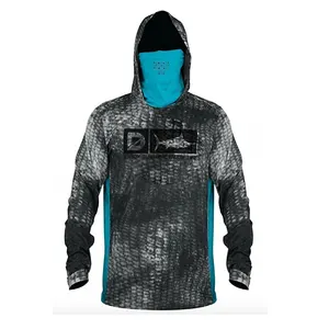 Custom UPF 50 + Rash Protection felpa con cappuccio da pesca traspirante ad asciugatura rapida da uomo camicie da pesca abbigliamento da pesca
