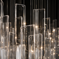 Lustre suspendu LED rectangulaire en verre artistique sur mesure pour hall d'hôtel, villa, escalier - Prix usine de gros
