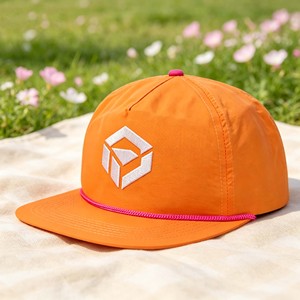 Wholesale Embroidery Logo Sporty Rope Hat Custom 5 <b>Panel</b> Flat Brim Gorras High Quality Outdoor Snapback Cap - Product Image 1