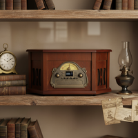 Lecteur de CD Audio Classique Gramophone en Bois Disques MP3 CD Cassette Centre Musical Nostalgique Disques Vinyle Platine