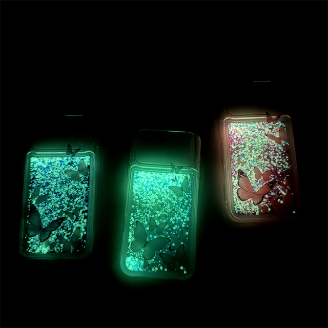 Butterfly Luminous Quicksand Case for iPhone 18Pro Max 17 16 15 Glowing in Dark Gloss Sand Coque Transparent Liquid Cover Funda
