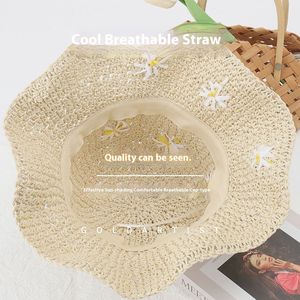 Bán buôn có thể gập lại mũ rơm rộng vành với Daisy cắt ra mùa hè mặt trời bảo vệ bên bờ biển phong cách Raffia Mũ Du Lịch Ngoài Trời câu cá - Product Image 4