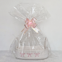 Panier de rangement tressé en corde de coton coloré personnalisé avec poignée pour les fêtes d'enfants et l'emballage de cadeaux pour femmes, articles divers