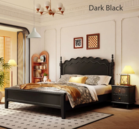 Lit mural en bois massif de style farmhouse mi-siècle, design rétro à tiges avec tête de lit ondulée, taille Queen pour la décoration de chambre