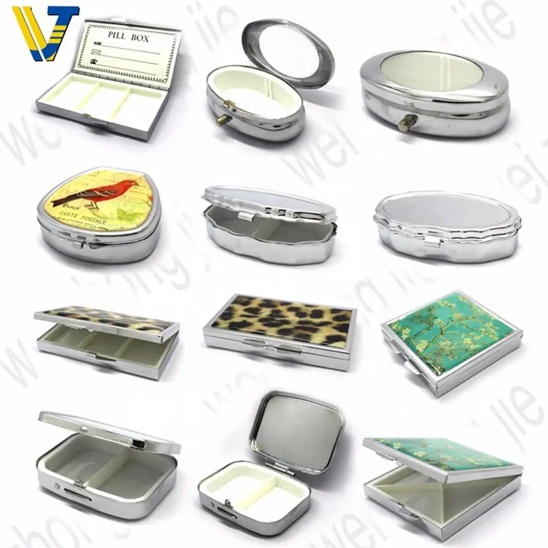 Mini Blank Multifunction Metal Round Rectangle Medicine Case Small Capsule Pill Storage Cases Pill Box With Mirror