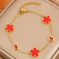 Bracelet en acier inoxydable plaqué or avec zircon, motif trèfle à cinq feuilles, non décolorant, bijou tendance pour femme ZHONGNUO STB3-026