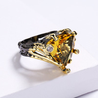 Bijoux de mode KYRA01742 bague Vintage en pierre jaune plaquée Rhodium noir pour femme