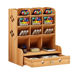 Porte-stylos en bois, boîte de rangement multi-compartiments, organisateur de bureau, support de papeterie, style minimaliste - Product Image 5