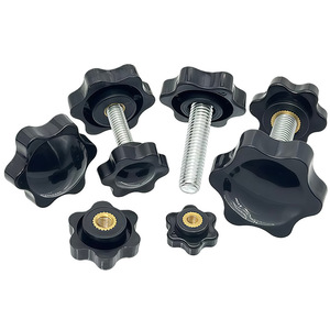 Vis à molette moletée en acier inoxydable M5 M6 M8 M10 avec tête en plastique mate à six lobes, vis à serrage à tête noire en T M6 - Product Image 1