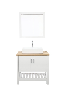 Meuble-lavabo de <span class=keywords><strong>salle</strong></span> de <span class=keywords><strong>bain</strong></span> moderne blanc laqué 32 pouces en <span class=keywords><strong>bois</strong></span> massif avec ensemble lavabo étanche <span class=keywords><strong>et</strong></span> miroir - Product Image 5