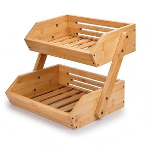 Cesto portafrutta a due livelli <span class=keywords><strong>in</strong></span> bambù, multiuso, per ripiani da cucina, organizer per verdure e pane, disponibile <span class=keywords><strong>in</strong></span> magazzino - Product Image 4