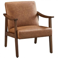 Fauteuil d'appoint en cuir PU de style moderne du milieu du siècle avec pieds en bois massif pour salon, chambre à coucher, salle d'attente, marron