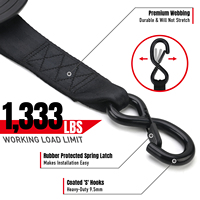 Sangle à cliquet rétractable noire de 2 pouces, longueur 15 pieds, sangle de fixation à cliquet avec amortissement