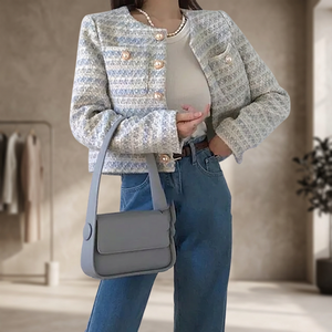 ITOOLIN 2024 Cardigan élégant en tweed pour femme, veste à poches simple boutonnage et manteau court ample, collection automne-hiver - Product Image 2