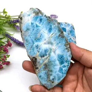 थोक क्रिस्टल larimar पटिया पॉलिश प्राकृतिक Agate स्लाइस ब्लू क्रिस्टल कच्चे पत्थर कस्टम शैली के लिए सजावट