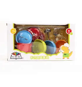 रंगीन स्टेनलेस स्टील प्रिटेंड प्ले कुकिंग सेट बच्चों की रसोई और खाद्य खिलौना टेबलवेयर सेट