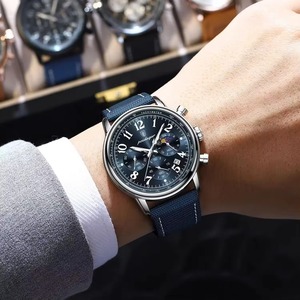 Montre de luxe pour homme Drioshipping, étanche, chronographe lumineux, montre à quartz, bracelet en nylon et cuir, montre de sport pour homme - Product Image 5