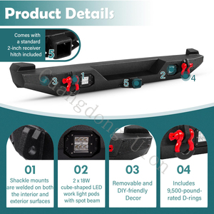 Accesorios para Parachoques Delantero y Trasero Compatibles con Jeep Cherokee XJ 1984-2001 (2/4 Puertas), Parachoques Todoterreno, Receptor de Enganche de 2" y Anillos <span class=keywords><strong>en</strong></span> D, Negro - Product Image 2