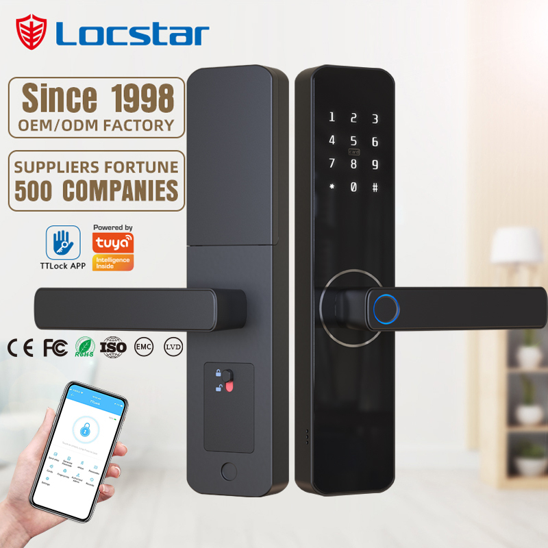 Locstar TTlock Tuya Electronic Digital Self Locking Keyless Entry Finger Print Smart Door Lock Waterproof Outdoor