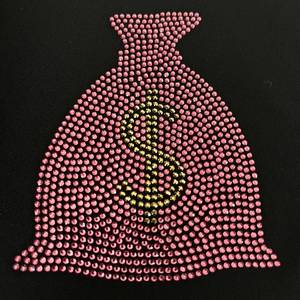 Hot Fix Pink Motif Rhinestone Money Bag Design Iron-On Transfer <strong>Dollar</strong> Applique for T-Shirts and Bling Accessories - Product Image 1