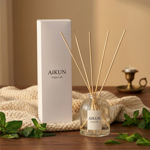 Aikun Home Retail 100ml Round Shoulder Glass Matte White Box Mint Eucalyptus IP16 Custom Label Reed <b>Diffuser</b> Gift Set For Study - Product Image 1