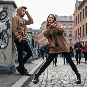 Felpe con Cappuccio Stampate da Uomo <span class=keywords><strong>Marrone</strong></span> Pesante <span class=keywords><strong>Oversize</strong></span> Primaverile con Logo Personalizzato Casual Pullover Streetwear - Product Image 3