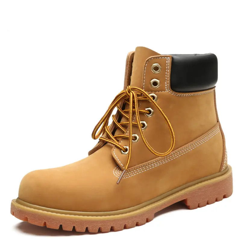 Botas casuales clásicas duraderas para hombre, Botas de senderismo de cuero genuino, color amarillo, para exteriores, montaña de trigo, venta al por mayor, 2023