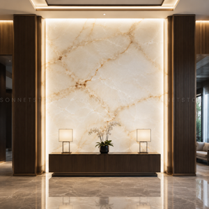 Dalle de marbre blanc onyx rétroéclairé translucide en pierre naturelle pour murs intérieurs de luxe, comptoirs et applications décoratives spectaculaires - Product Image 2