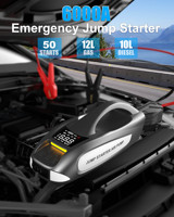 Démarreur de voiture 6000A 12V avec pompe à air 150 PSI, batterie externe portable pour démarrage d'urgence