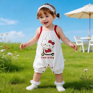 Tutina Estiva Sottile in Puro Cotone Senza Maniche con Motivi Cartoon per Neonata, Vendita all'Ingrosso - Product Image 1