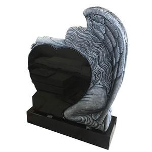 Monument funéraire moderne en pierre noire, ange pleureur tenant un cœur, pour cimetière, vente chaude - Product Image 2