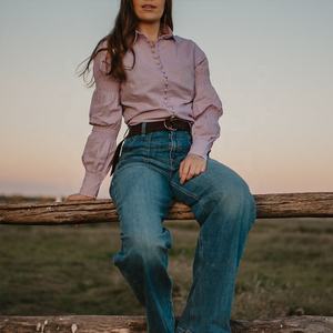 Camicia in camicia slim fit da donna ricama i bottoni lunghi della camicia <span class=keywords><strong>lilla</strong></span> di lino 100% leggera camicetta western arena - Product Image 4