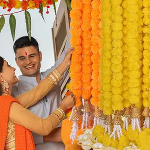 Fiore di calendula artificiale ghirlanda fatta a mano artificiale di calendula Mogra arazzi di fiori per decorazione di nozze Haldi, Mehndi