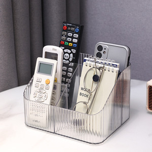 Office Organizer Remote <b>Control</b> Storage Box Rectangle Clear Plastic Multi Functional Desktop <b>Holder</b> For TV Phone Cosmetics - Product Image 2