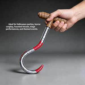 Gancio a mano da pirata in plastica argentata con impugnatura a T antiscivolo da 34 cm, effetto sangue, per Halloween, travestimenti, LARP, vendita all'ingrosso, giocattolo personalizzato per costumi - Product Image 6