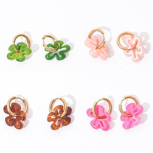 Orecchini a cerchio in acrilico in resina in acciaio inossidabile orecchini 18k placcato oro Non appannato S-acciaio Boho fiore orecchini pendenti - Product Image 1