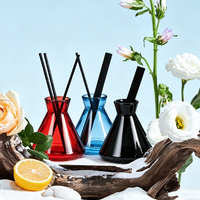 Diffuseur de parfum d'intérieur 100 ml, écologique, sans alcool, sans parabène, nouveau design, flacon conique, bâtonnets noirs, bouteille en bois et verre