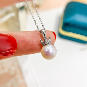 Colgante de Plata S925 con Cuentas Redondas de 8-9 mm, Accesorio para Collar de Jade con Corona Vacía para DIY 30477 - Product Image 3