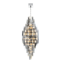 Lustre rectangulaire multi-niveaux en verre empilé de style Art Déco, design sculptural vintage américain, pour hall d'hôtel à plafond haut