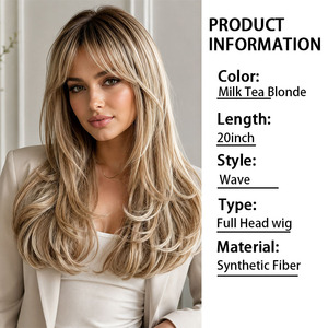 Perruque synthétique longue ondulée dégradée blond cendré avec frange rideau, résistante à <span class=keywords><strong>la</strong></span> chaleur, pour femme, usage quotidien, vente en gros - Product Image 3